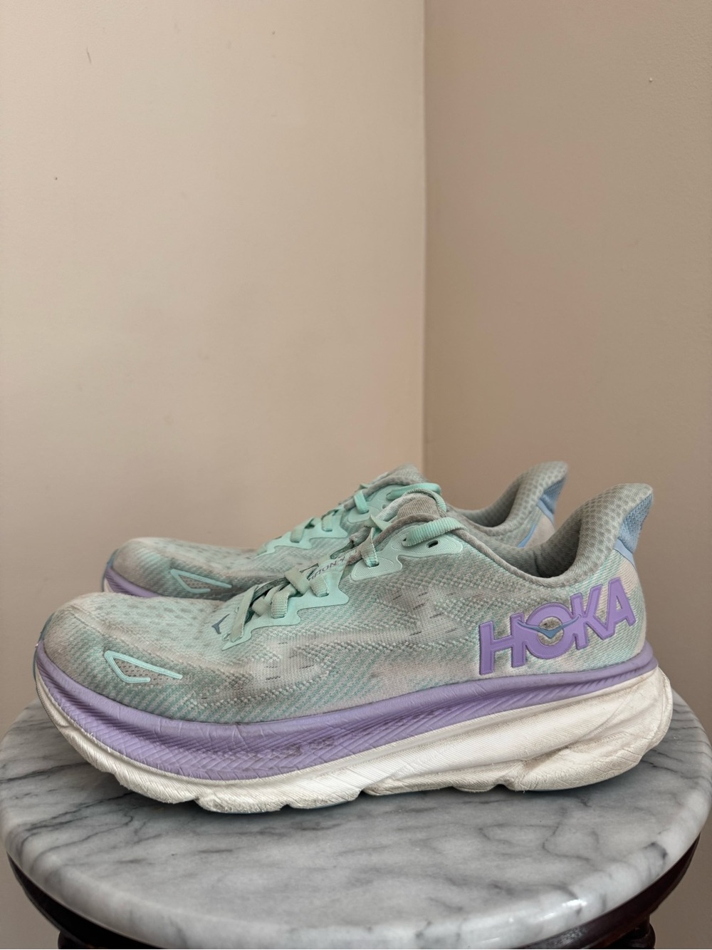 HOKA Clifton 9 Women’s 9.5 Sunlit Ocean Lilac Mist Running Walking Shoes